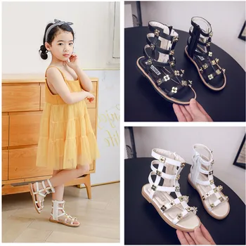 

Fashion Popular Girls Roman Boots Summer New Children's Princess Shoes Korean Students Soft Bottom Sandals with Hollow Design