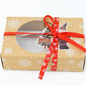 

6pcs European Kraft Paper Box With Ribbon Christmas Snowflake Cookies Candy Box For New Year Xmas Party Home Decor Navidad Gifts