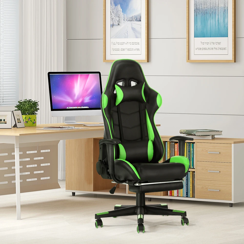 Gaming Sport Chair Swivel Gas Lift Lockable Reclining Chair with 5 Wheels Office Chair Adjustable Seat Height Pu Leather Seater