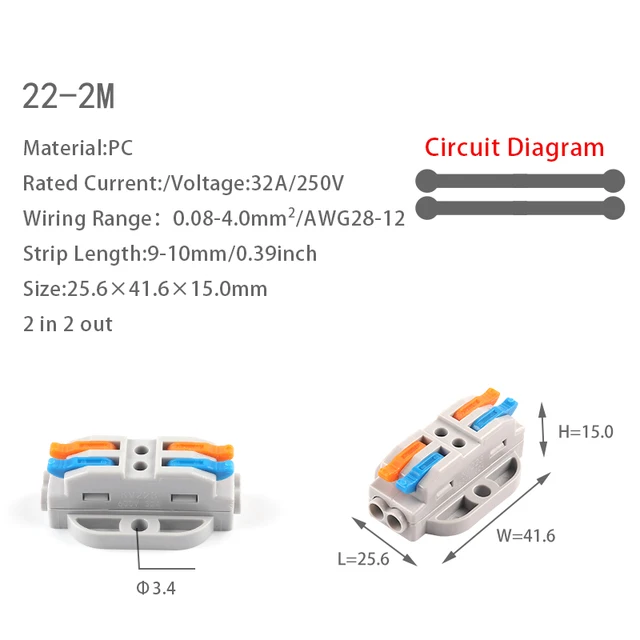 5PCS Fast Wire Cable Connectors Universal Compact Conductor Spring Splitter Wiring Connector Push-in Terminal Block For Electric 22-2M