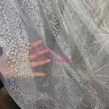 5 ярдов/сумка Серебряная блестящая пудра с белым фоном и волнистая блестящая пудра модная ткань для свадебного платья дизайн YOUX