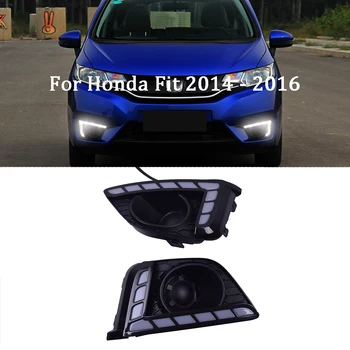 

ECAHAYAKU 1Pair LED DRL Daytime Running Light for Honda Fit 2014 2015 2016 with Yellow Turn Signal Light Car Styling DC 12V Lamp
