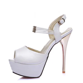 

YECHNE Women White Wedding Sandals Plus Size 31-44 Pink Rose Red High Hooks Pole Dance Shoes Sexy Peep Summer Pump