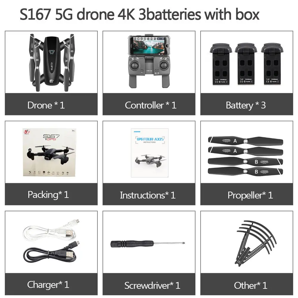CSJ 5G Wi-Fi FPV gps Дрон с камерой 4K HD Way-point летающие жесты Фото Видео авто возврат домой S167 RC Квадрокоптер RC игрушки - Цвет: 5G 4K 3B With Box