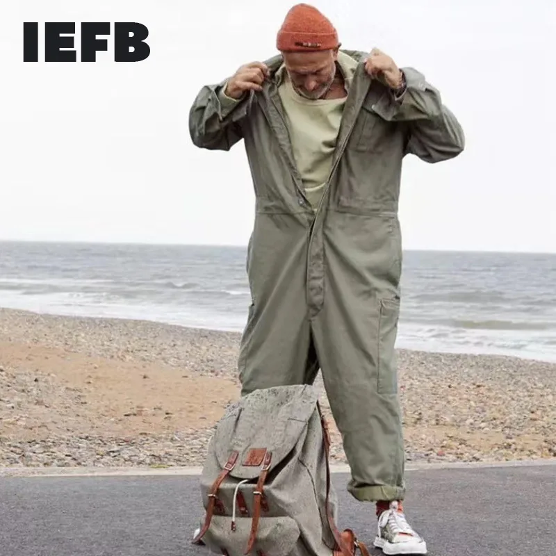 Jumpsuit Trousers Wear Loose IEFB Black Green Multi-Pockets Mens Collar 9Y4105 Long-Sleeve