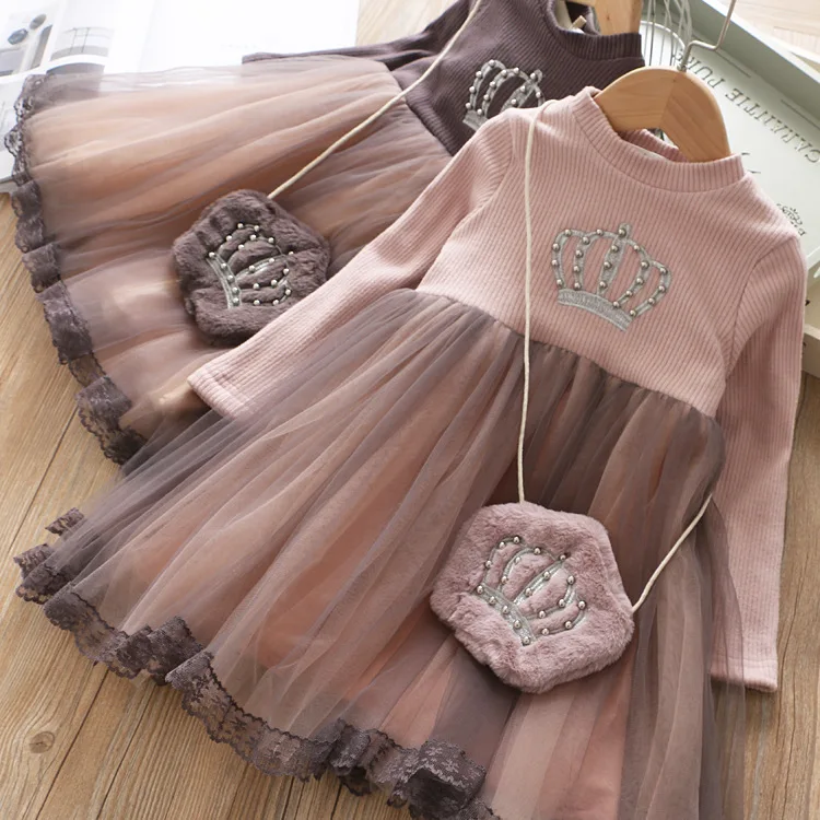 Зимние кружевные платья-пачки для девочек; Детские вечерние платья принцессы с короной; Рождественская Детская одежда; ; 5 шт./лот