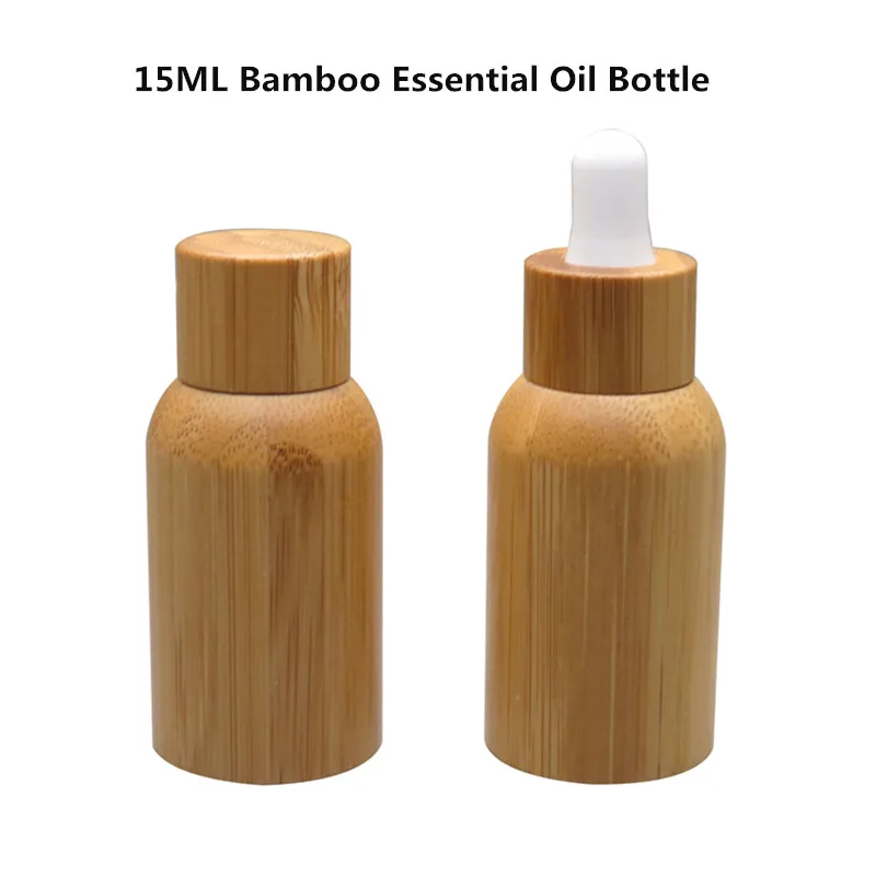

15ml Full Bamboo Glass Liner Essential Oil Bottle Brown Glass Essential Oil Bottle With Rubber Dropper
