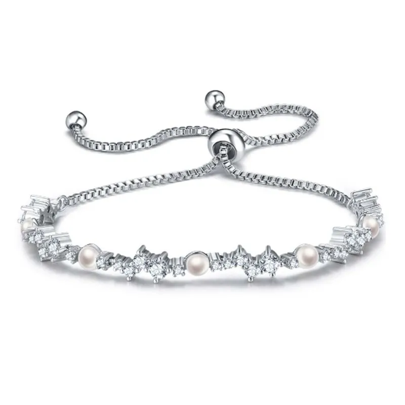 Пресноводный жемчуг, регулируемые браслеты для женщин, кубический цирконий, серебряный цвет, браслет для женщин, свадебные ювелирные изделия, подарок на день Святого Валентина