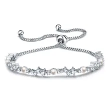 Пресноводный жемчуг, регулируемые браслеты для женщин, кубический цирконий, серебряный цвет, браслет для женщин, свадебные ювелирные изделия, подарок на день Святого Валентина