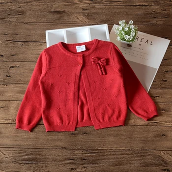

2020 Spring Red Bow Girls Outerwear Cottton Cardigan Sweater Kid Girl Jacket Children Clothes For 1 2 3 4 5 Years Old 185061