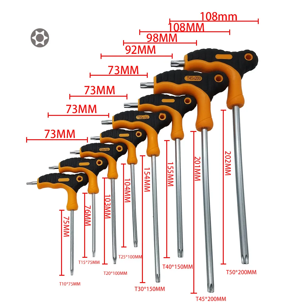 8pc T Handle Torx Star Key Wrench Set Torx Driver Screwdriver Set Bike Bicycle Tool S2 T10 T15 T20 T25 T27 T30 T40 T45 T50