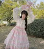 2022 japonais Lolita Style Harajuku gothique pansement nœud Patchwork fille Cosplay Kawaii volants sans manches fête robe caraco ► Photo 2/6