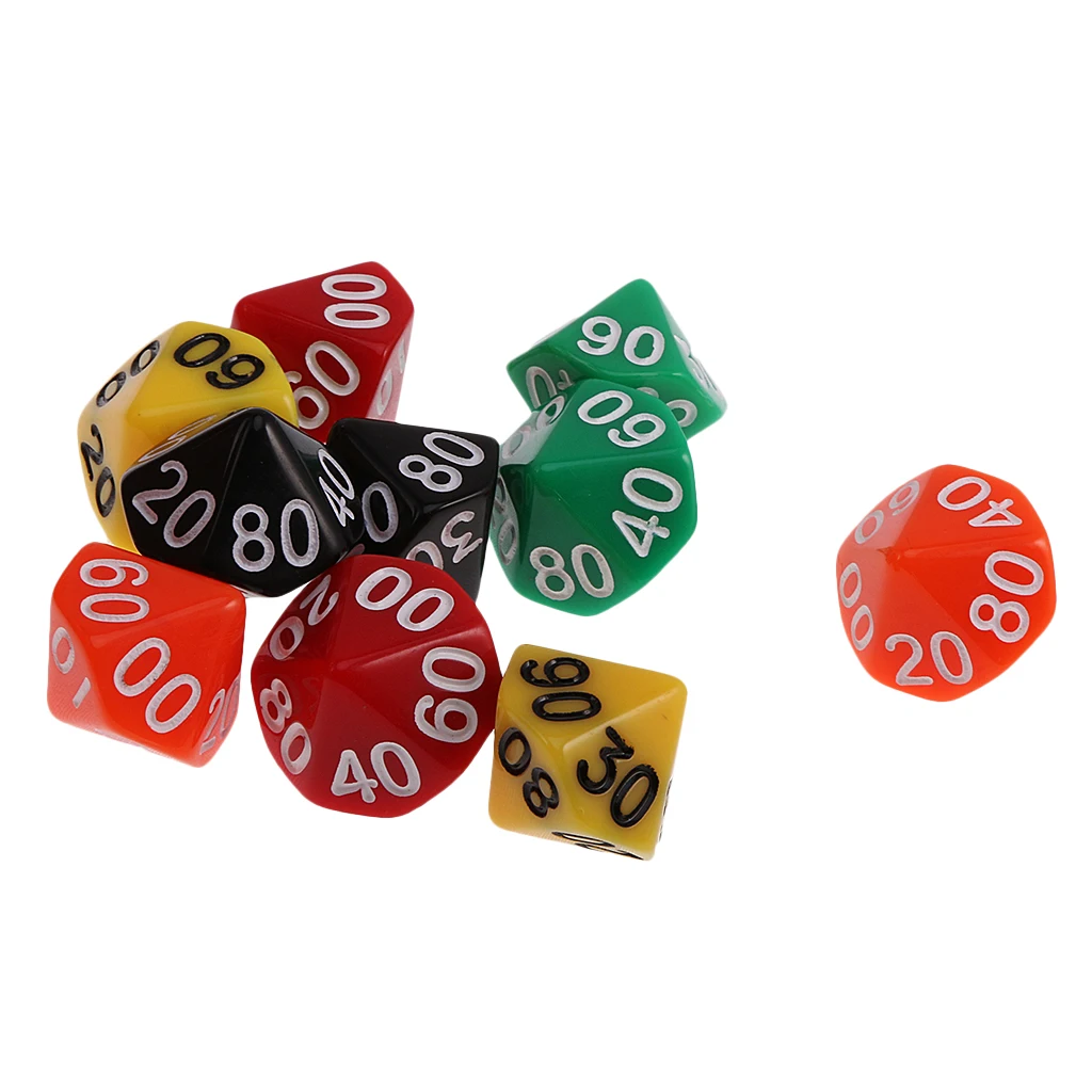 Pack of 10 Acrylic Ten Sided D(00-90) Dices for D&D TRPG Party Game Toys