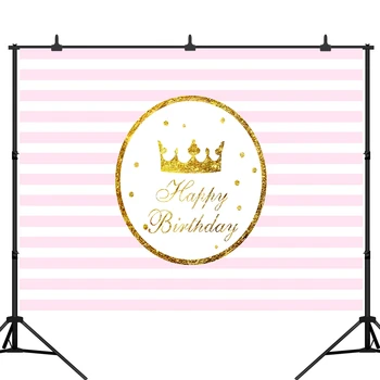 

Photography Background Pink White Stripe Gold Frame Happy Birthday Party Backdrop Photocall Photo Studio Decoration