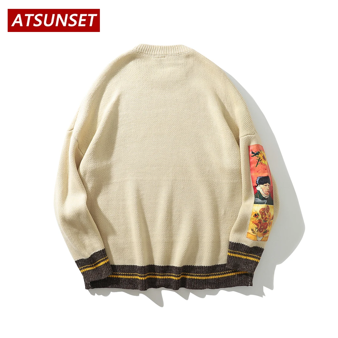 ATSUNSET Art Painter Van Gogh Sweater Men Hip Hop Streetwear Vintage Style Harajuku Sweater  Pullover Summer Black Top