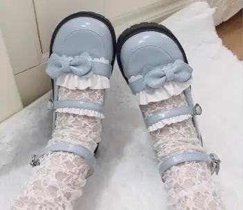 

Anime cosplay lolita shoes cute round head platform women's shoes lace ruffle bowknot gothic shoes kawaii girl loli cos 2020 new