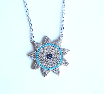 

Sun Flower Collar cute Sparking cubic zirconia turquisesa necklace cz Charming silver Color O Chain For Women gift eye