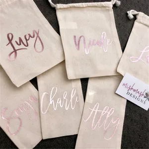 Персонализированные сумочки на шнурке с каллиграфией, шрифт, розовое золото, Хлопковая Сумка на шнурке под заказ, свадебный аксессуар для дня рождения