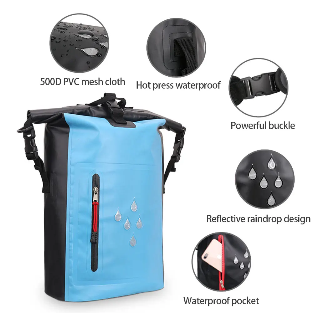 Mochilas impermeables de PVC, bolsa de doble con barriles reflectantes, paquete de bolsas secas de - AliExpress