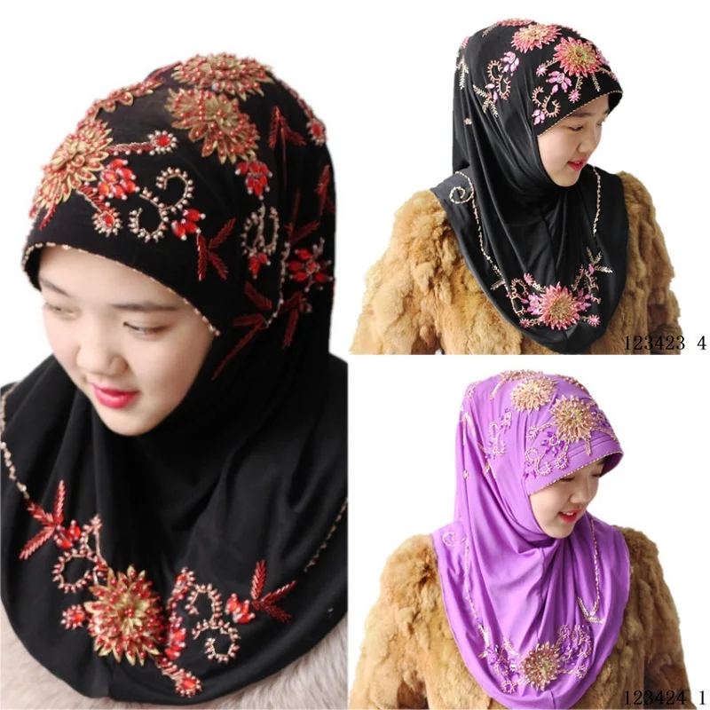 Muslim Sequin Embroidery Beaded Scarf Shawl Islamic Headwear Hijab Women Scarves 