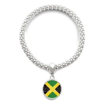 

Jamaica Country Flag Name Sliver Bracelet Round Pendant Jewelry Chain