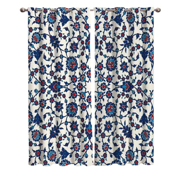 

Blue Vine Flowers Curved Flowers Elegant Window Curtains Living Room Boys Children Bedroom Kids Room Cortina Window Treatment