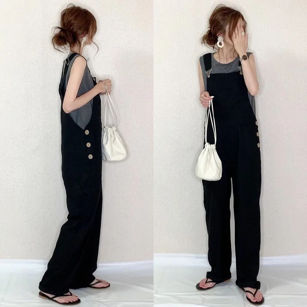 One Piece Korea Summer Overalls Cute Black Spaghetti Strap Harajuku