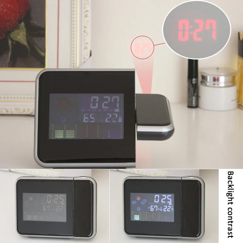 Проекционный будильник с метеостанцией Термометр Отображение даты USB зарядное устройство Повтор Светодиодный проекционный цифровой часы