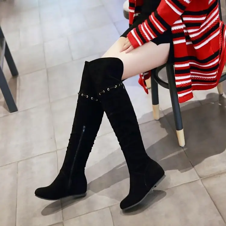 

Hidden Heel Boots Fashion Thigh High Women Womens Shoes Size 42 Long Women Red Black Height Increasing Woman Over The Knee Low