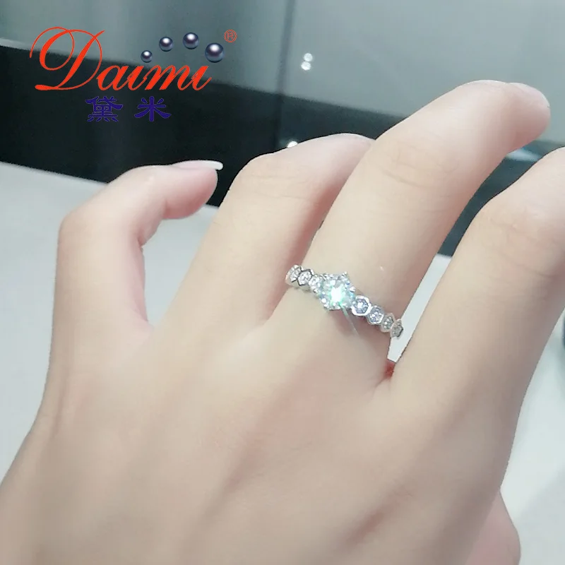 DAIMI кольцо с муасанитом и бриллиантами, D Цвет, 0,5 карат, шесть когтей, Классические 925 пробы серебряные кольца для женщин