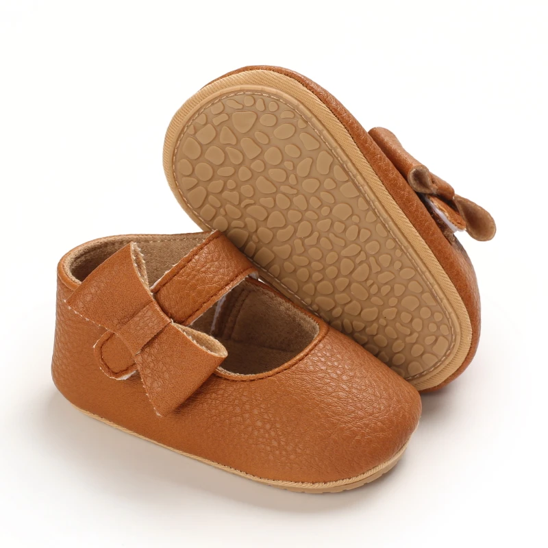 Infant Newborn Baby Girls Princess Non-Slip Floral Border Shoes Toddler Baby Soft PU Leather Prewalker Shoes Solid First Walkers