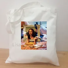 Забавный дизайн Monalisa Pulp fiction, большая вместительность, мультяшная летняя Холщовая Сумка на плечо, женская сумка для покупок, сумка-тоут, сумка-шоппер
