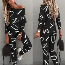 

2022 Spring Autumn Casual Outfit Letters Print Long Sleeve Top Spring Women Blouse Pants Tracksuit for Sports 2 pieces sets