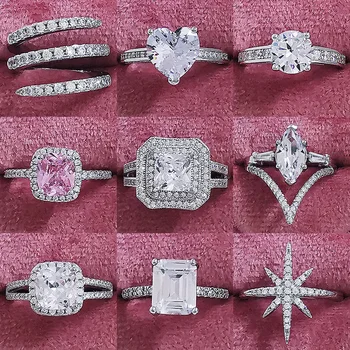 Fashion Luxury 925 Sterling Silver Engagement Wedding Eternity Band Promise Rings For Women Adjustable Gift Jewelry Z1