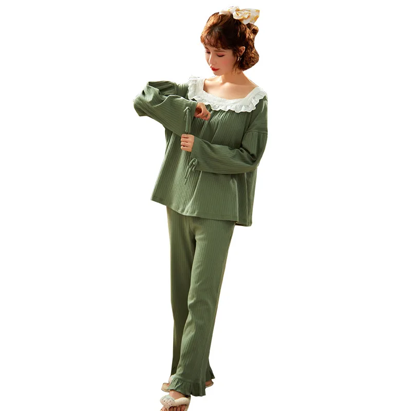 Cotton Women Pajama Sets Autumn Solid Color Sleepwear Homewear Good Quality Cozy Casual Soft Cute Nightwear Pajamas Spring