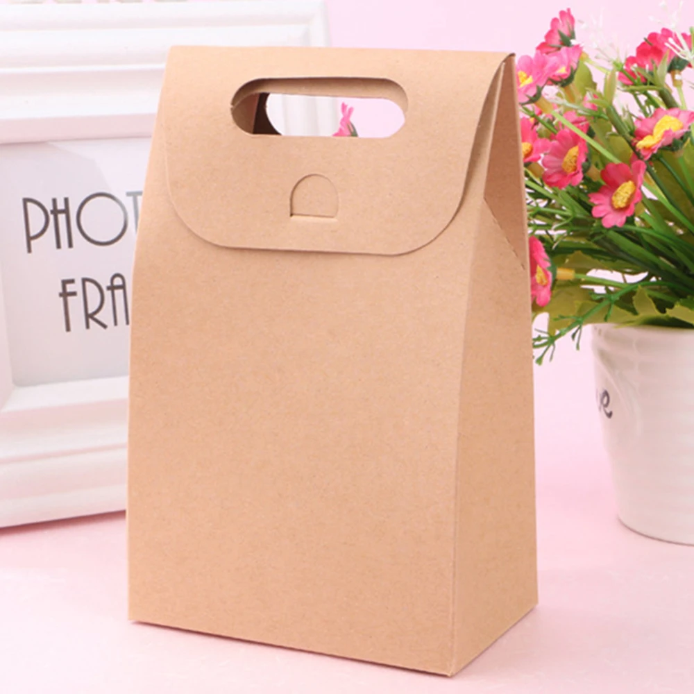 20pcs Brown Kraft Paper Candy Cupcake Bag Wedding Cookies Cake Packaging Bag Recyclable Food Bread Party Shopping Bags