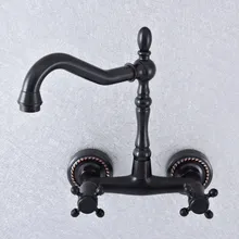 Kitchen Wet Bar Bathroom Vessel Sink Faucet Black Oil Rubbed Brass Wall Mounted Swivel Spout Mixer Tap Dual Cross Handles msf740