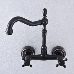 Kitchen Wet Bar Bathroom Vessel Sink Faucet Black Oil Rubbed Brass Wall Mounted Swivel Spout Mixer Tap Dual Cross Handles msf740