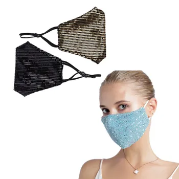 

Summer Cotton Masks Black Sequins Reusable Face Mouth Mask Anti-Dust Fog Protective Adult Washable Sexy Woman Party Masks Cool