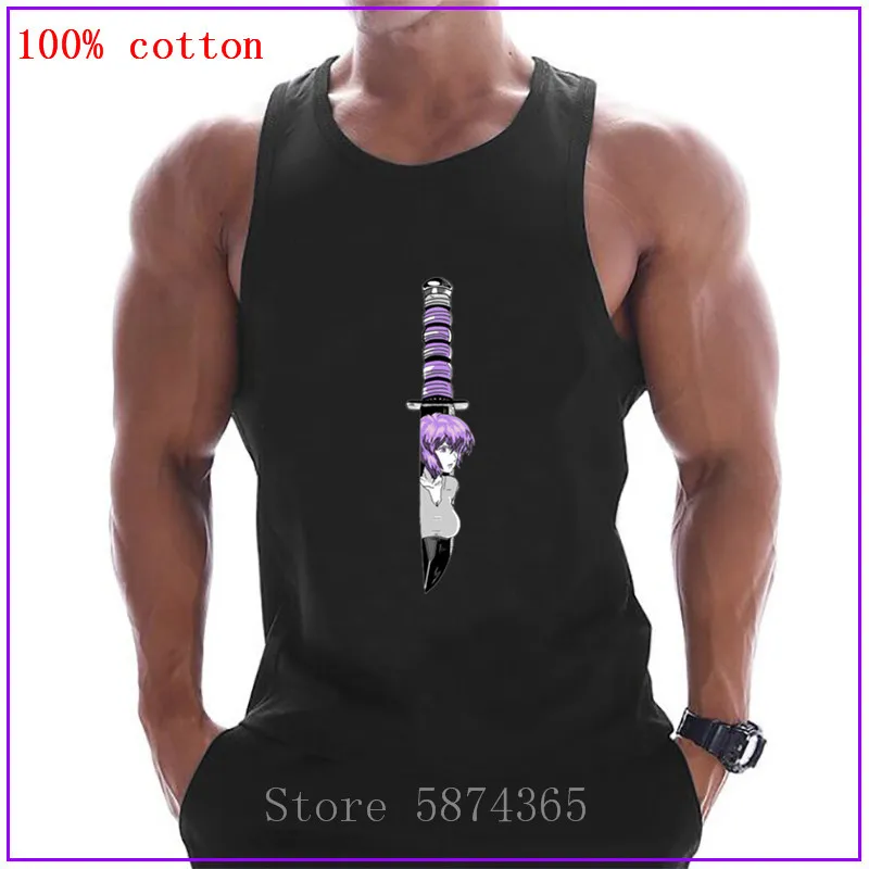 Waifu KnifuThe Major Ghost In The Shell Mens Clothing Sportswear Gyms Tank Tops Men cotton Vest Compression Bodybuilding Tanktop | Мужская