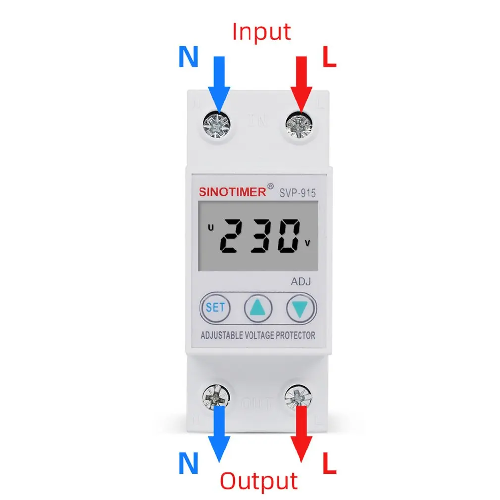 SINOTIMER SVP-915 Напряжение протектор 230V 40A/63A Регулируемый автоматическое восстановление под/над релейный выключатель защитное устройство с ЖК-дисплей