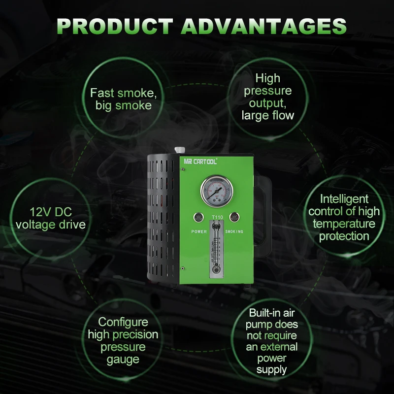Universal Car 12V DC T110 Car Smoke Machines Vehicle Smoke Maker Leak Detectors Pipe Leakage Auto Diagnostic tool