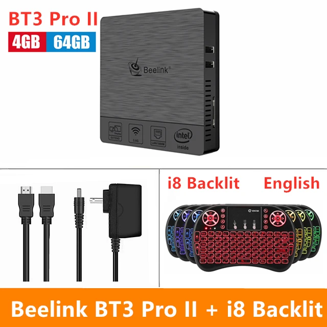 4G 64G i8 Backlit BT3 Pro II ТВ приставка 4 Гб 64 Гб Intel Atom X5-Z8350 Intel HD graphics 400 Beelink BT3 Pro мини-ПК Win 10 BT 4,0 1000 Мбит/с медиаплеер - Цвет: 4G 64G i8 Backlit