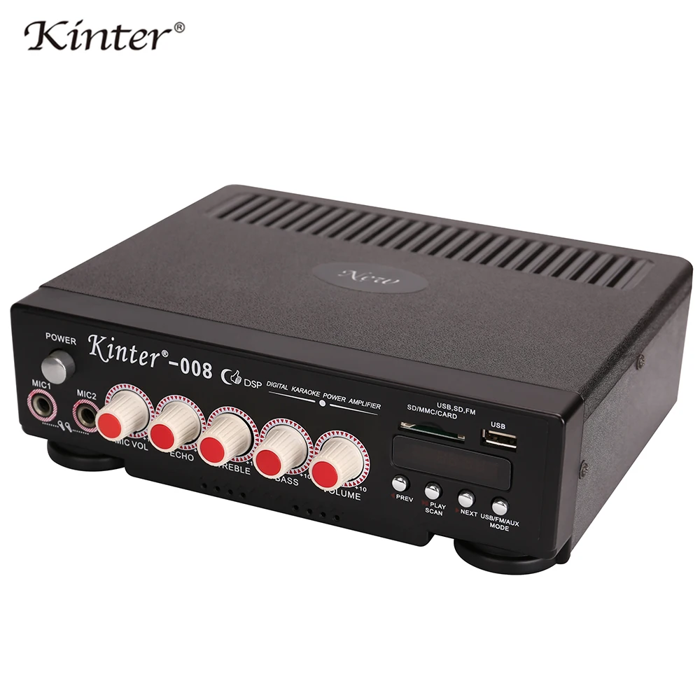 Kinter-008 караоке усилитель аудио 2,0 канал 30 Вт управление бас ВЧ микрофон эхо Поддержка USB SD FM MIC вход светодиодный цифровой дисплей