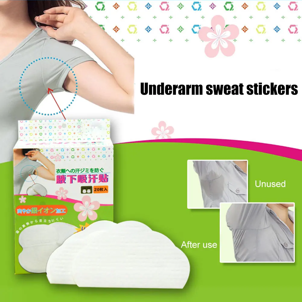 20Pcs/Box Underarm Sweat Pads Disposable Absorbent Underarm Perspiration Pad for Unisex QRD88