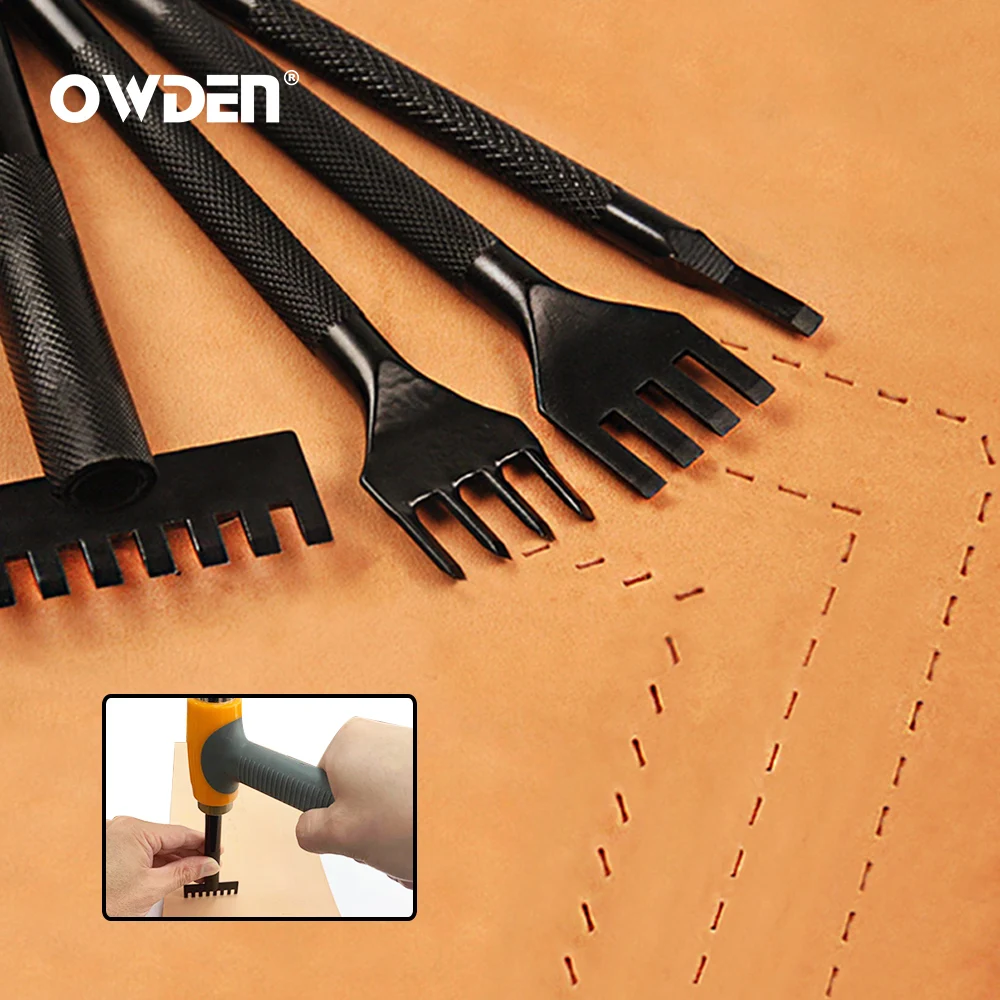 OWDEN 가죽 레이싱 끌 세트, 플랫 로프 직조 펀치, DIY 조각 스티칭 벨트 홀, 1/4/8 프롱 가죽 레이싱 끌 키트