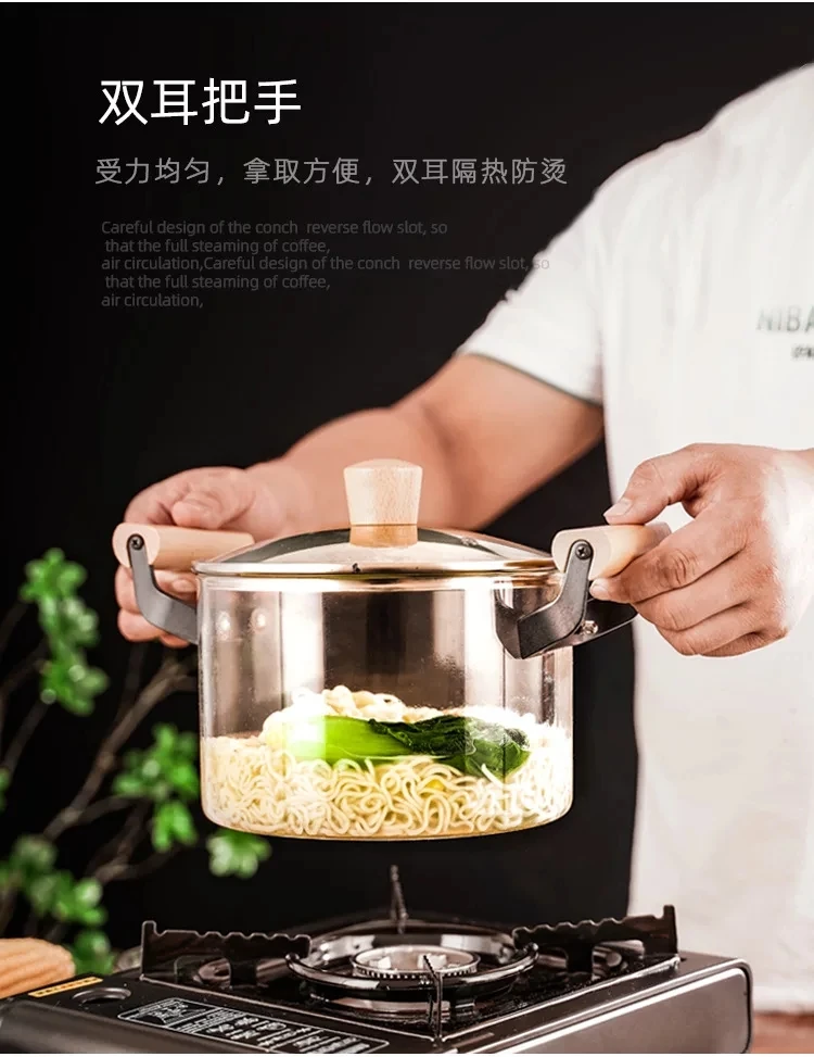 Borosilicate Glass Casserole Cooking Pot With Wooden Handle Pyrex Glass Fireproof 2.5Liter 24 Borosilicate Glass Casserole Cooking Pot With Wooden Handle Pyrex Glass Fireproof 2.5Liter