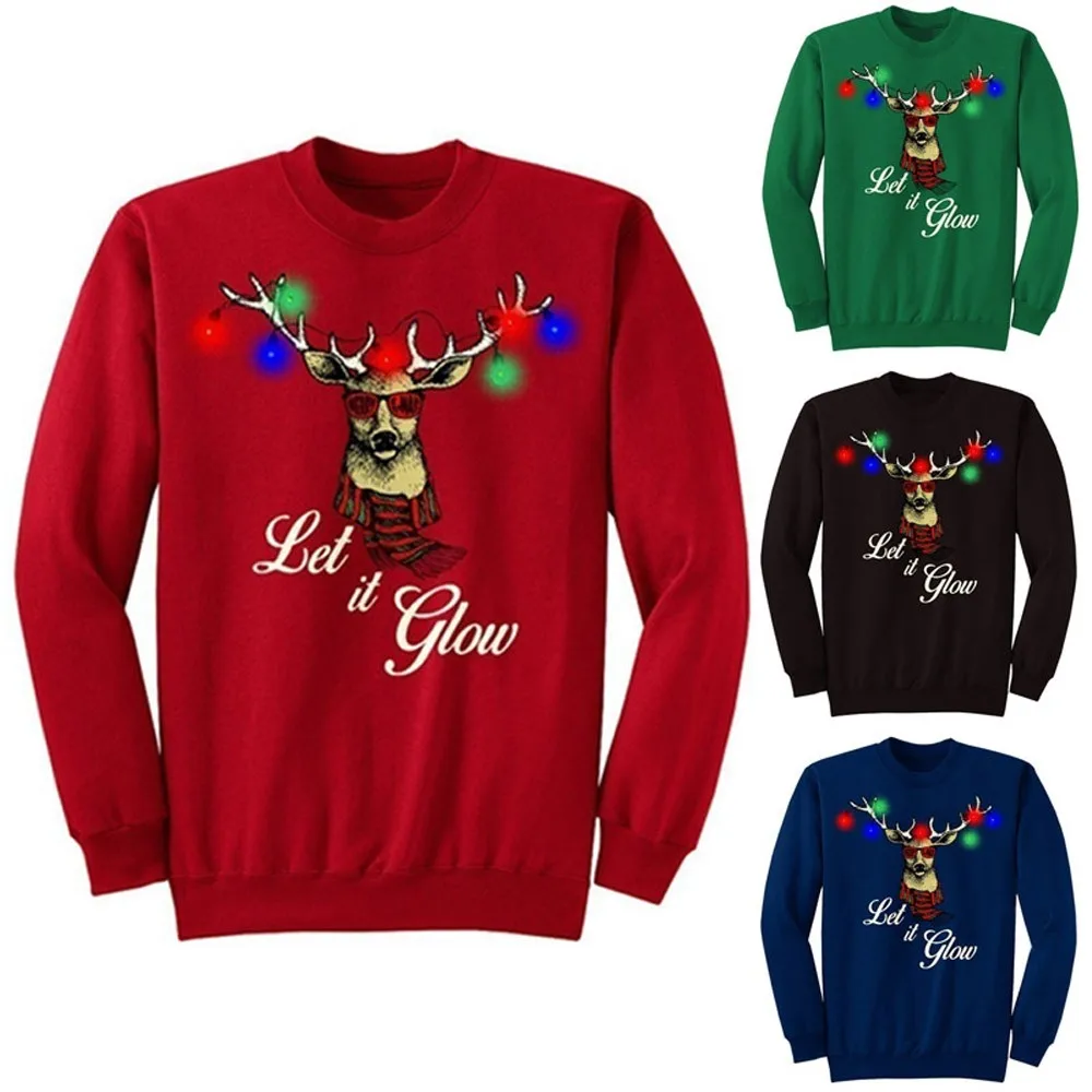 JAYCOSIN Fashion Women Simple Casual Loose Solid Christmas Print Sweatshirt Long Sleeve Comfortable Soft Letter Chic Blouse