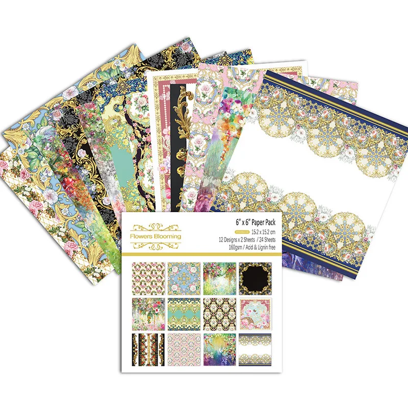 

Vintage Flower 24pcs 6'' Scrapbooking Pads Paper DIY Origami Art Background Pads Card Making Scrapbook Paper Hand Account Crafts
