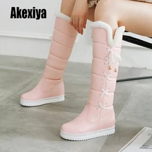 Сапоги до колена зимние сапоги женские зимние сапоги на низком каблуке теплая обувь на меху женские сапоги до колена с перекрестными ремешками черного и розового цвета k836